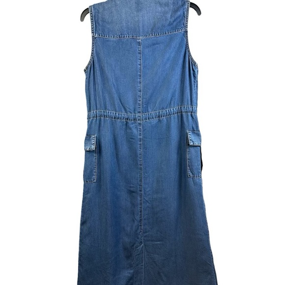 Studio F Sleeveless Blue Rayon ‘Denim’ Dress Drawstring Cinch Waist Womens Sz 6 - Picture 2 of 7